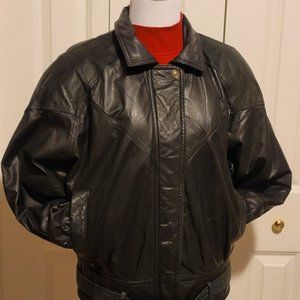 LEATHER JACKET CLASSIC VINTAGE STYLE NORDSTROM POINT OF VIEW BLACK SM